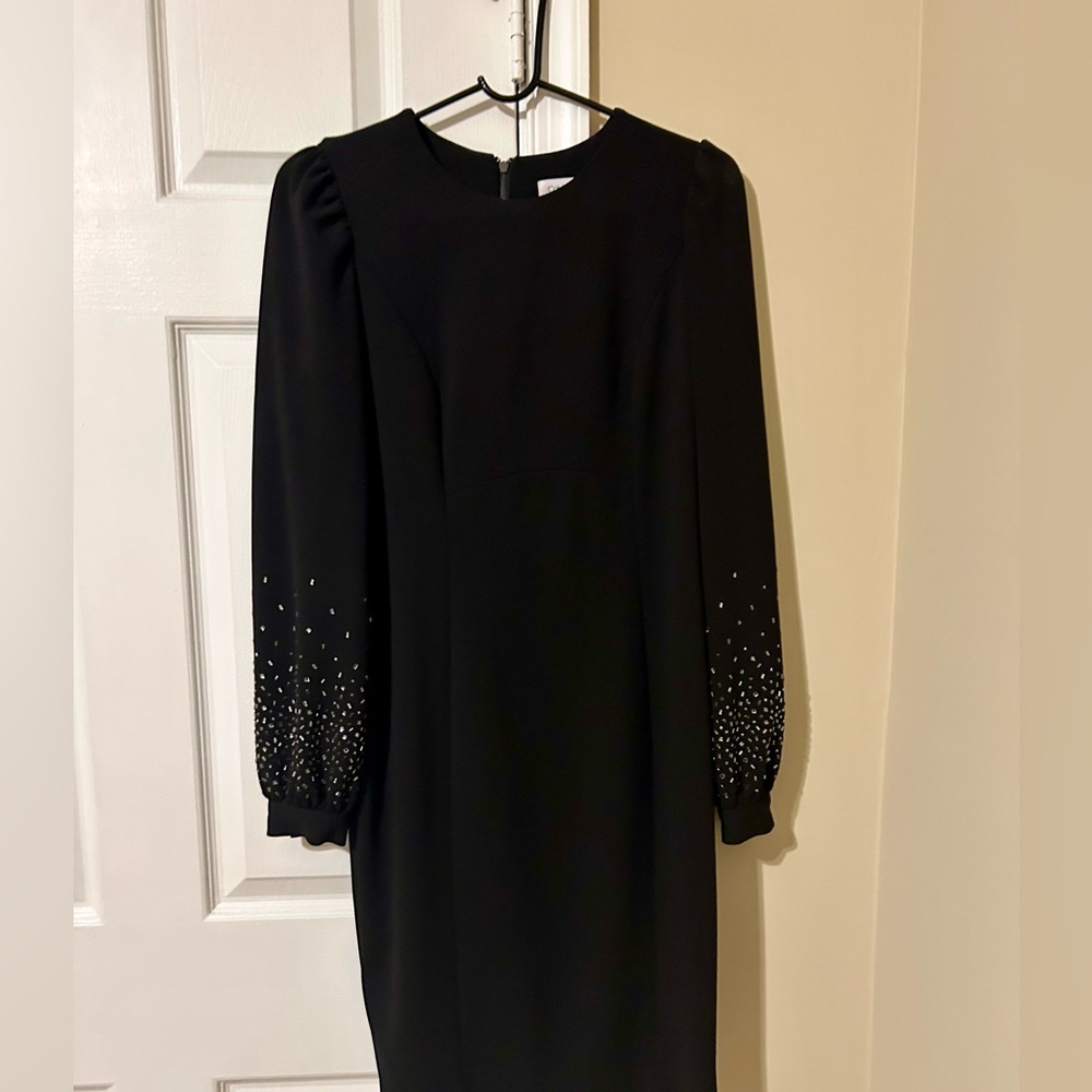 Calvin Klein Black Dress with Embellished Sleeves